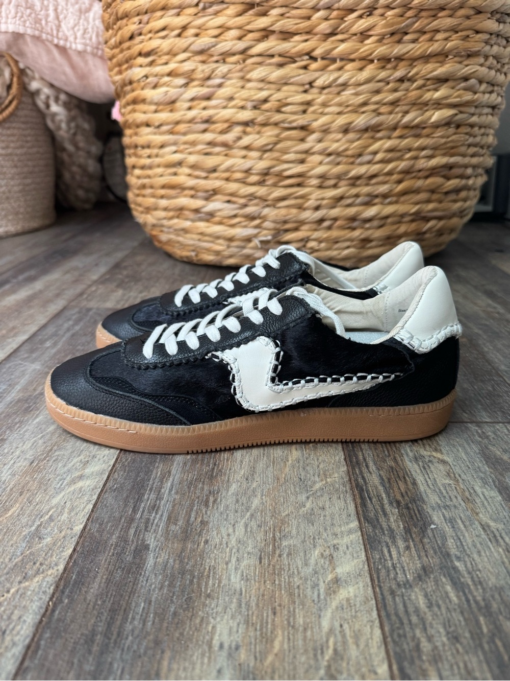 Dolce Vita Pony hair Black and White Low-Top Sneakers with Gum Sole